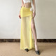 HEYOUNGIRL Seaside atmosphere mesh slit yellow skirt vacation style versatile sexy hip-covered long skirt
