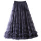 Dayichuang blue plaid mesh skirt women's sweet wooden ears spliced ​​with large styling dancing puff fairy gauze skirt long skirt