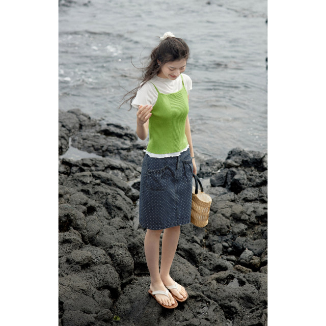 
Solighter French retro high waist printed denim skirt summer 2025 new A-line skirt straight skirt