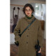 Solighter French full wool herringbone hooded mid-length coat for women's new winter woolen jacket