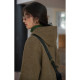 Solighter French full wool herringbone hooded mid-length coat for women's new winter woolen jacket