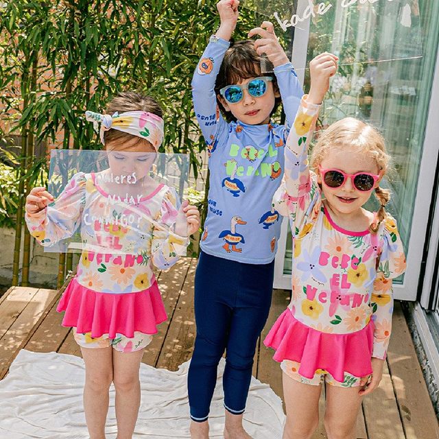 Children's swimsuits, girls' one-piece dress swimsuits, boys split long sleeves, trousers, quick-drying baby hot spring swimsuit