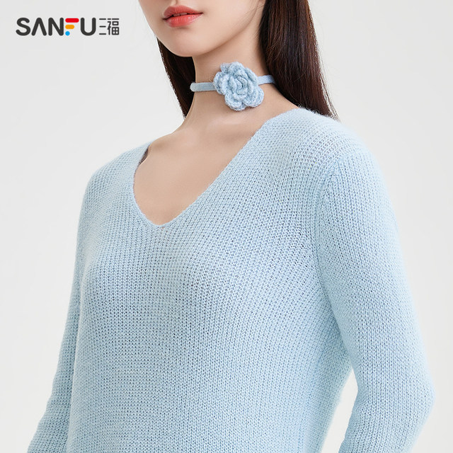 Sanfu Sweater Women 2025 New Spring Rose Lazy Style Fashion Base Knitted Top Women's Clothing 490513
