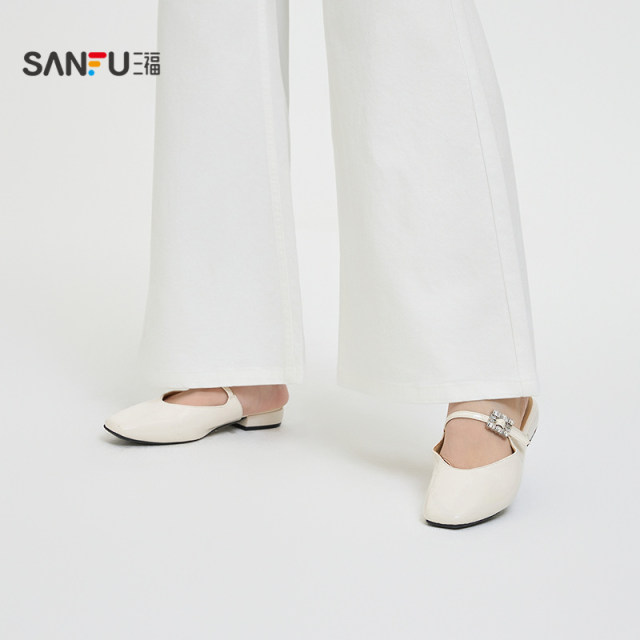 Sanfu casual pants 2025 new summer simple slim low waist bell-bottom pants white long pants women's clothing 498363
