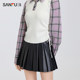 Sanfu Sweater 2025 new spring design fake two-piece slim plaid short top women's clothing 496697
