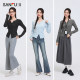 Sanfu black T-shirt 2025 new spring small V-neck design pleated waist long-sleeved top women's clothing 495678