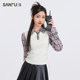 Sanfu Sweater 2025 new spring design fake two-piece slim plaid short top women's clothing 496697
