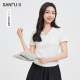 Sanfu short T-shirt 2025 summer simple temperament wrinkled lapel fitting women's clothing 498596
