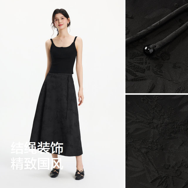 Semir skirt women's design sense heavy industry jacquard A-line skirt niche fashion temperament summer elegant long skirt national style
