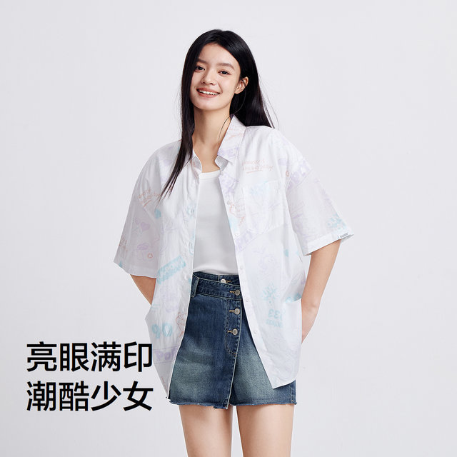 Semir Popeye's joint mid-sleeved shirt for women's mid-length design, summer loose full print shirt, street-fried sweet and cool