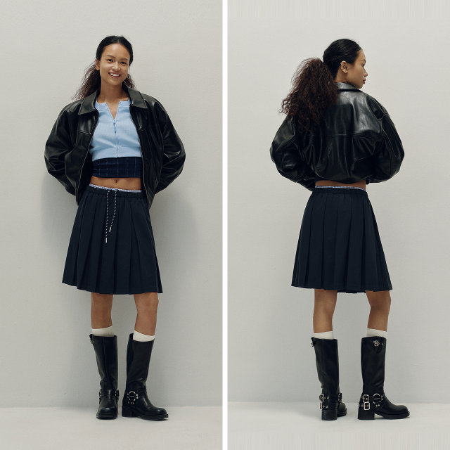
[Same style in the mall] Semir skirt for women's college style contrasting elastic waist autumn 2025 new high-waist pleated skirt
