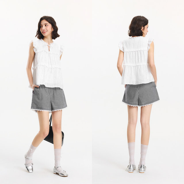 Semir short-sleeved shirt women's top with bow romantic gentle 2025 summer new flying sleeve texture shirt French