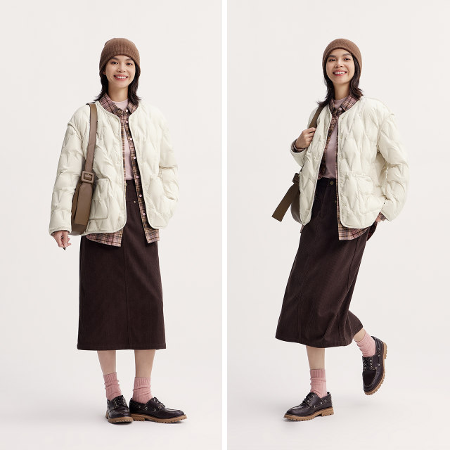 [Same style in shopping malls] Semir down jacket women's thin round neck with loose inner 2024 winter new waterproof and windproof jacket
