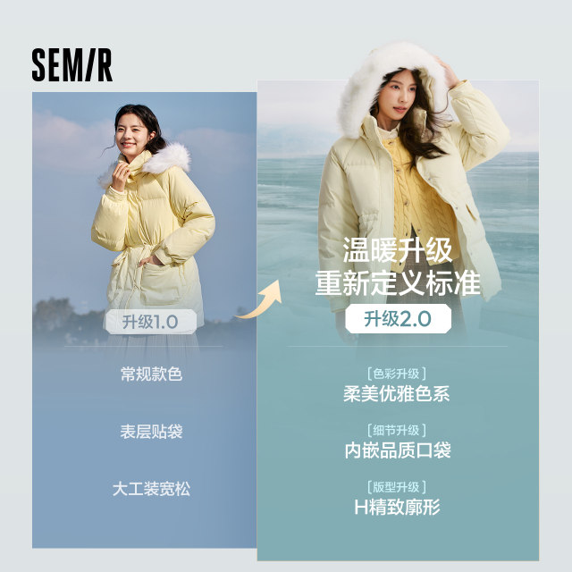 Senma down jacket female medium -long waist loose fur collar hood 2023 winter new windproof waterproof thick jacket