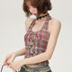 Girlhalo retro plaid halter neck sling for women in summer new slim sweet and cool hot girl underwear