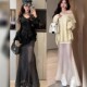 Mesh spliced ​​soft shadow fishtail skirt pleated hip high waist skirt internet celebrity hot 2025 spring and summer new skirt