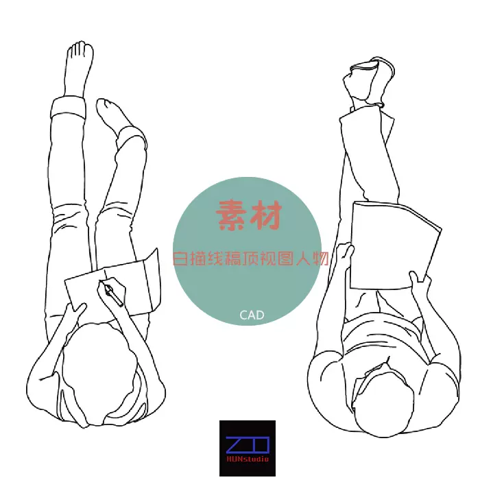 Hun 俯瞰人物素材矢量鸟瞰线稿图建筑设计日系人物资料cad Ai