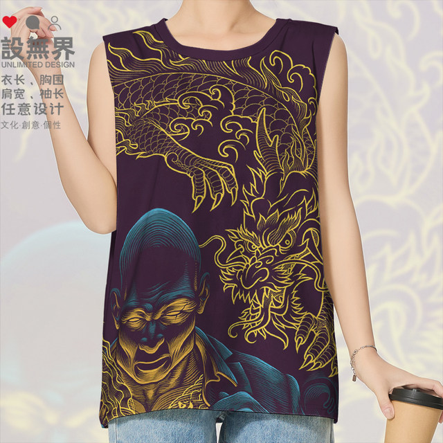 Samurai Dragon Tattoo Pattern Social People Suit Thug Large Size Quick-Drying Vest Men's and Women's Clothing 0018 Design No Boundary