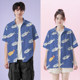 Small fish fried shrimp tempura Japanese cartoon illustration floral large size short-sleeved shirt men's and women's fashion design without boundaries