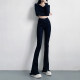 High-waisted slimming tight elastic raw edge black micro-flared jeans for women autumn 175 tall floor-length mopping pants