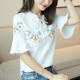 
Cotton ruffled short-sleeved shirt for women new summer V-neck embroidered bow top versatile shirt wholesale