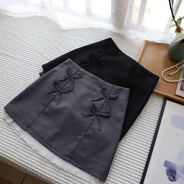 2025 summer new Korean version gauze mesh splicing bow suit skirt women's A-line short skirt 3683 Qiangming women's clothing