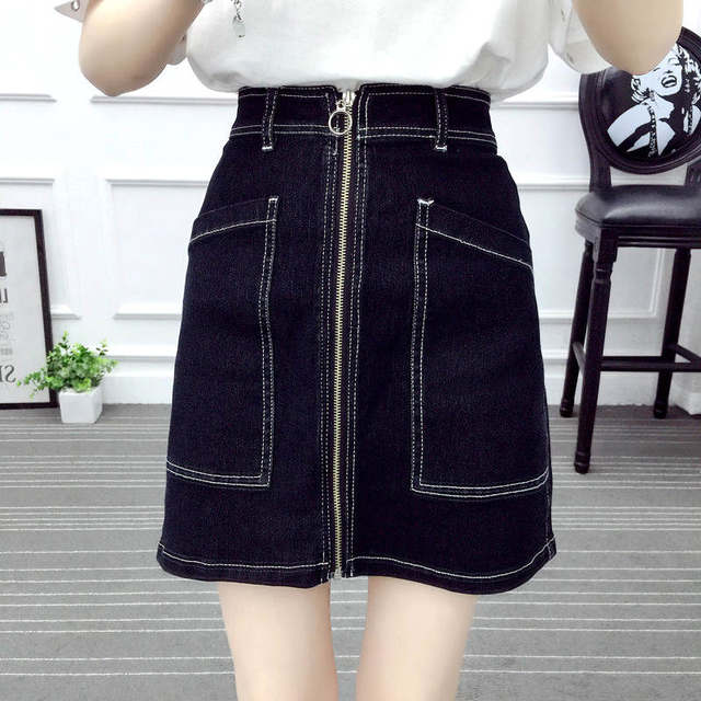 Large size denim skirt for women 2020 summer new versatile A-line short skirt zipper denim skirt hip-cover skirt