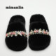 Xiaoxiangfeng black furry slippers for women's outerwear Internet celebrity versatile non-slip lazy plus plush office cotton slippers