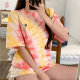 Pink gradient short-sleeved T-shirt for women 2025 new summer American tie-dye design niche trendy brand loose top