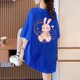 Pink T -shirt Female short -sleeved rabbit pattern pure cotton loose, cute top 2024 summer new niche tide