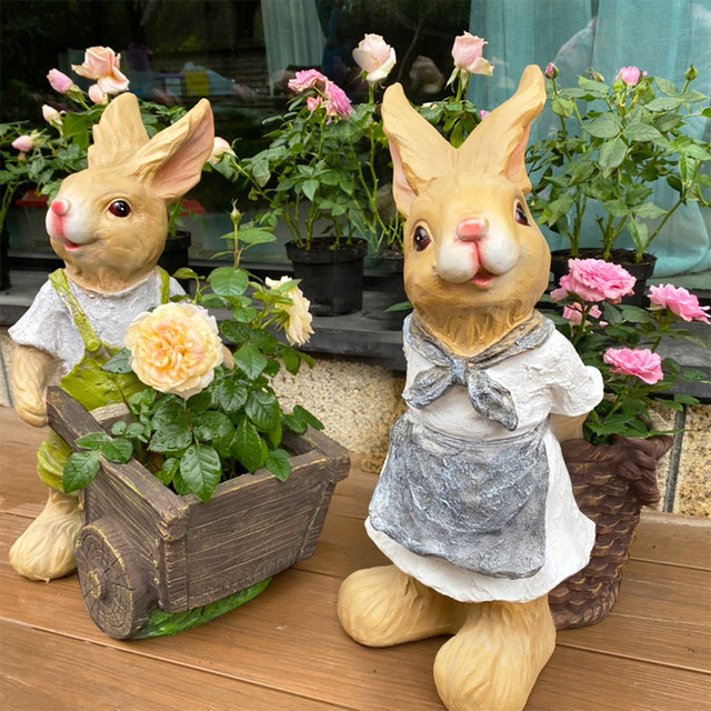 Garden courtyard creative resin large cartoon sculpture succulent decorative flower pot pot garden garden gardening rabbit decoration landing
