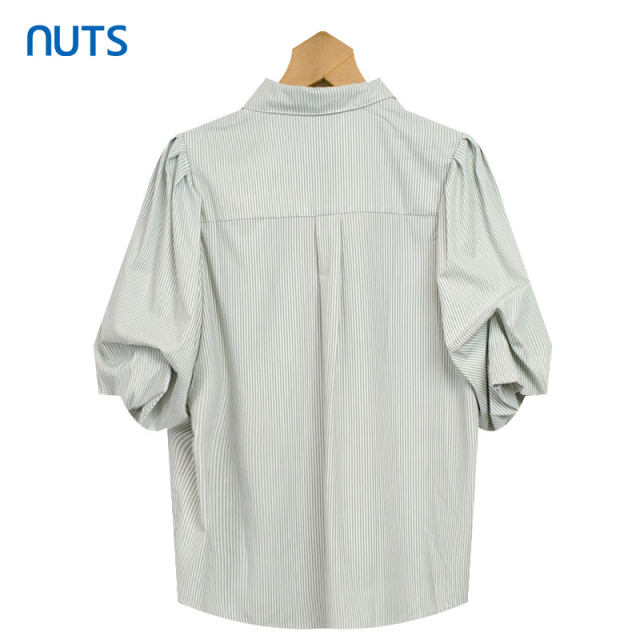 NUTS striped summer niche shirt women's mid-sleeved five-point sleeve top puff sleeve women's clothing 326011455B-399