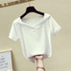 Green V-neck slim short-sleeved women's T-shirt 2025 summer new Korean version white half-sleeved ins internet celebrity short top
