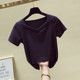 Green V-neck slim short-sleeved women's T-shirt 2025 summer new Korean version white half-sleeved ins internet celebrity short top
