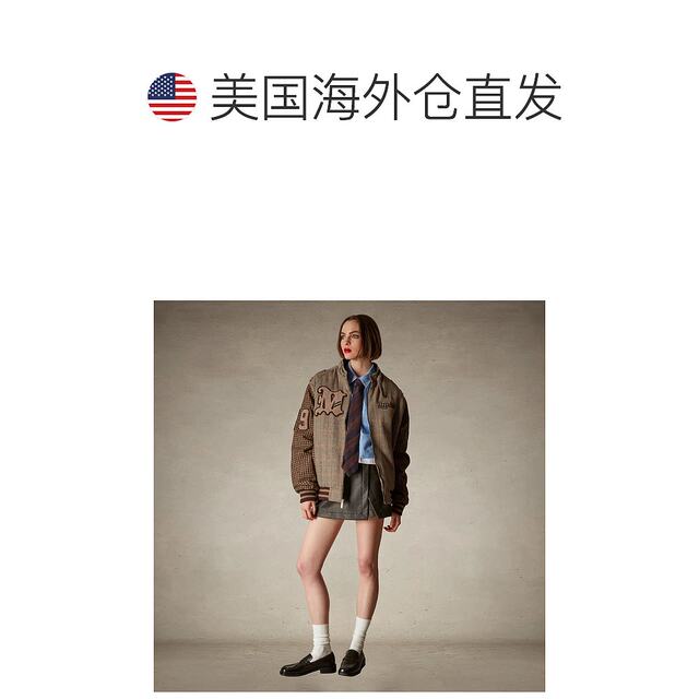Self-operated members only women's big tweed sports jacket - beige straight hair
