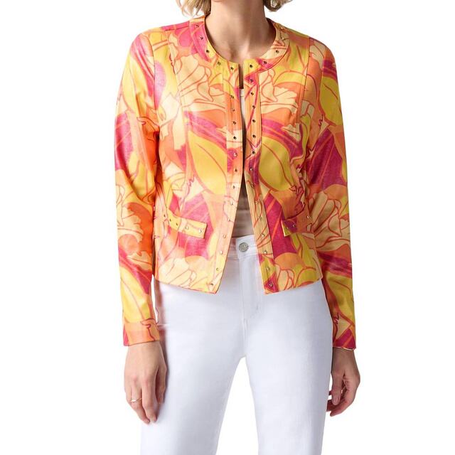 Self-operated joseph ribkoff tropical printed imitation leather jacket Pink/multi color - pink/multi [
