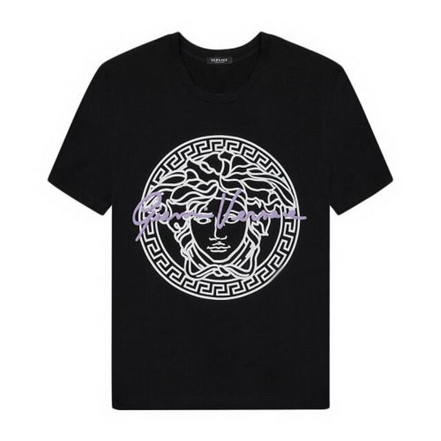 Hong Kong Direct Mail Versace Verser/Women's Black Merdustus pattern round neck fashion versatile short -sleeved T -shirt
