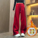 American style contrasting velvet thickened striped sweatpants women's autumn and winter drape casual pants loose straight paratrooper wide leg pants