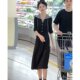 Autumn new women's fake two pieces of stitching long -sleeved dress women's casual temperament, waist, thin middle long skirt