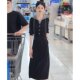Autumn new women's fake two pieces of stitching long -sleeved dress women's casual temperament, waist, thin middle long skirt