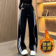 American style contrasting velvet thickened striped sweatpants women's autumn and winter drape casual pants loose straight paratrooper wide leg pants