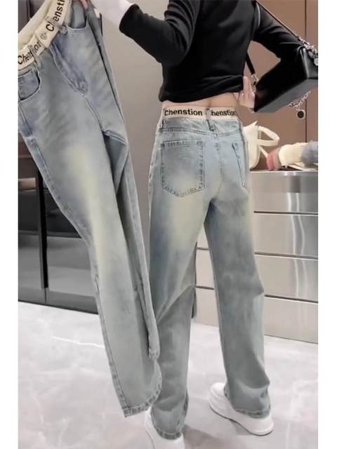Narrow version straight jeans for women 2025 new summer slimming floor pants large size versatile embroidered wide-leg pants