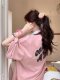 Cartoon printing pollen pink short -sleeved T -shirt female ins in summer half -sleeved leisure, loose, lazy style wild top