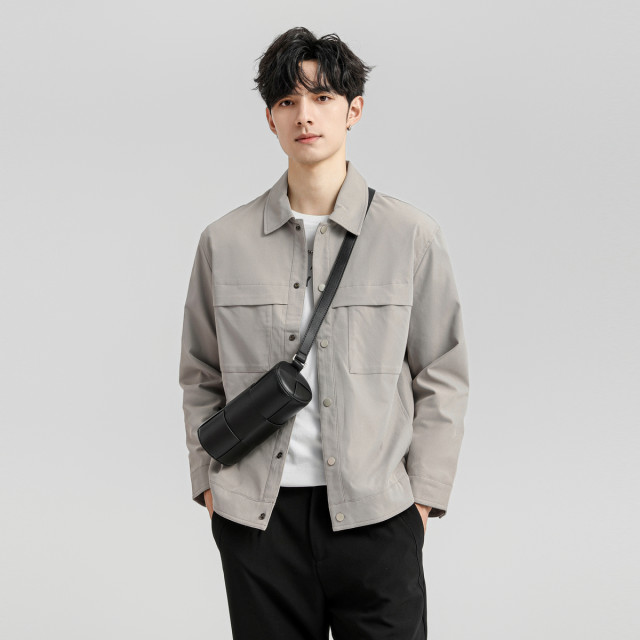 Snow Fly 2025 autumn new men's lapel business casual buckle windproof sleeve solid color slim jacket jacket