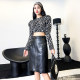 Hip-cover skirt 2025 autumn new genuine leather black leather skirt high waist mid-skirt sheepskin slim front zipper skirt