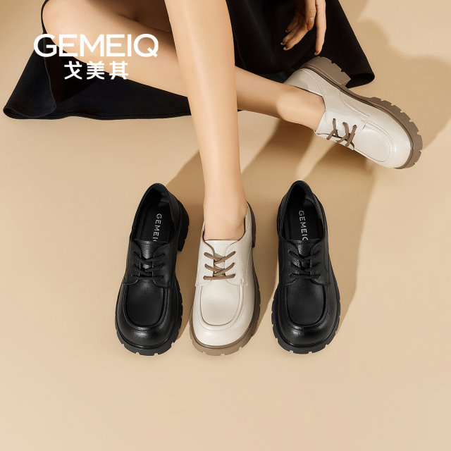 Gomeki 2025 new autumn leather lace-up single shoes British style student flat loafers women's small leather shoes