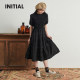 INITIAL25 spring lace collar waist loose short-sleeved doll skirt black dress for women