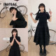 INITIAL25 spring lace collar waist loose short-sleeved doll skirt black dress for women