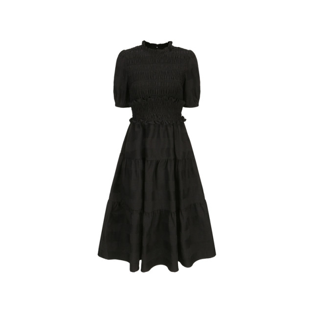 INITIAL25 spring lace collar waist loose short-sleeved doll skirt black dress for women