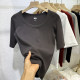 2025 spring and summer new women's mid-sleeved T-shirt with low round neck slim fit and slim temperament inside with five-point sleeve thread top